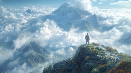 Poster - Majestic Mountain Peak Soaring Above Clouds - Breathtaking Landscape Photography