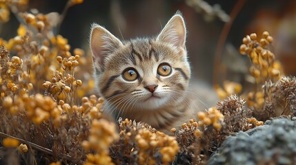 Canvas Print - Cute Kitten in a Garden - Adorable Cat Portrait