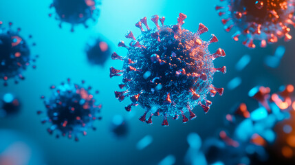 Viruses on a blurred background. Medical virology research.