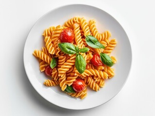 Wall Mural - Isolated plate of food (pasta) with clean presentation on a white backdrop