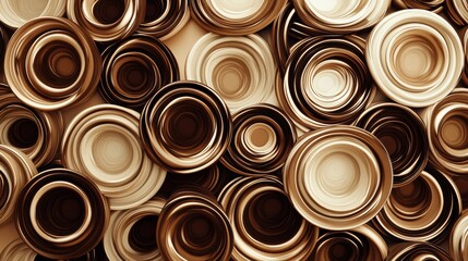 Aufkleber - An intricate arrangement of overlapping coffee cup rings forms a captivating pattern in diverse shades of brown, enhancing its organic appeal. Generative AI