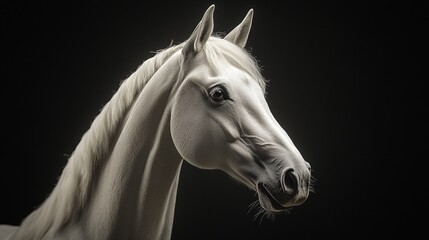 A white horse with a black background