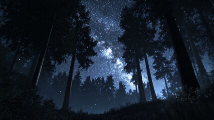 Wall Mural - a view of the milky way through a forest canopy.