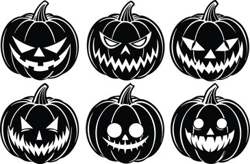 Black Halloween pumpkin collection, vector illustration on white background.