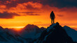 © MakeitEasy - Mountain Summit Silhouette at Sunset, a striking figure against a vibrant sky, embodying triumph and the beauty of nature's transitions