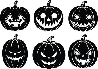 Wall Mural - Black Halloween pumpkin collection, vector illustration on white background.