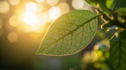 Sunlit Leaf with Bokeh Background