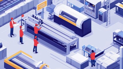 Aufkleber - Workers operating advanced machinery in a modern manufacturing facility focusing on production efficiency