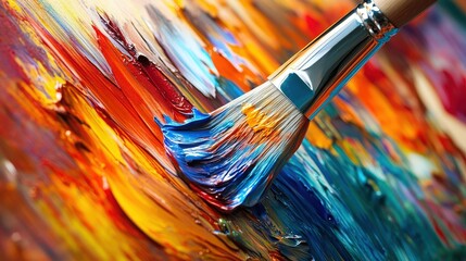 Wall Mural - paintbrush with a fresh application of bright paint.