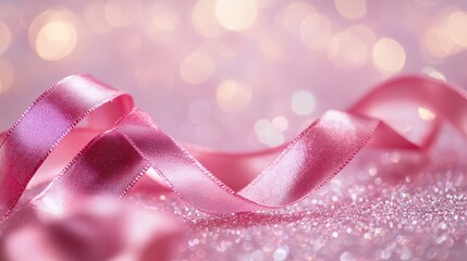 Soft Pink Ribbon on Sparkling Background