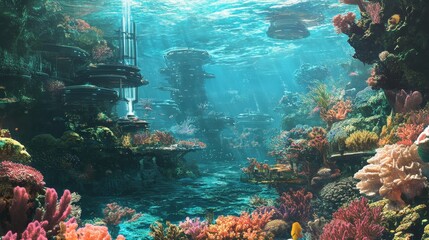 Poster - world where the surface is covered by water and life flourishes beneath the waves.