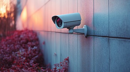 A modern security camera installed on a building wall, emphasizing contemporary surveillance technology.