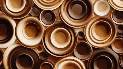 Sticker - A visually engaging composition features layered coffee cup rings in rich brown tones, forming an intricate and organic pattern. Generative AI