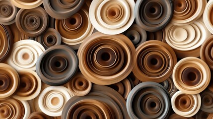 Poster - Overlapping coffee cup rings in shades of brown create a dynamic and organic abstract pattern that captivates with its warmth and texture. Generative AI