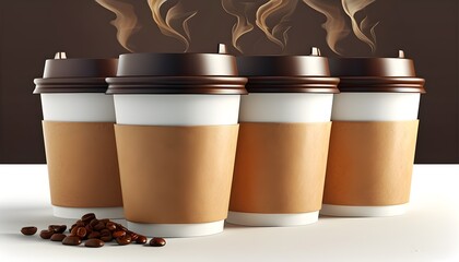 Wall Mural - Realistic blank mock-up of take-out coffee cups and paper mugs for design showcasing on clean white backgrounds