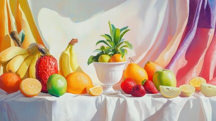 Canvas Print - Still Life with Fruit and Drapery in Warm Colors