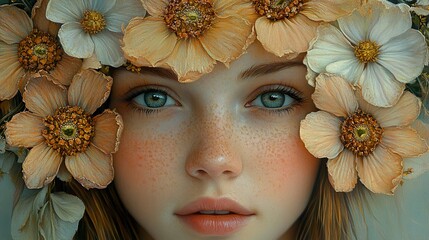 Canvas Print - Close-up Portrait of a Woman with Flowers in Her Hair