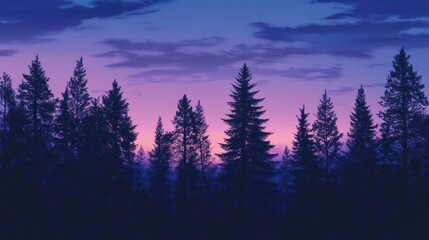 Sticker - Picture a forest at twilight, with the sky transitioning to deep blues and purples.