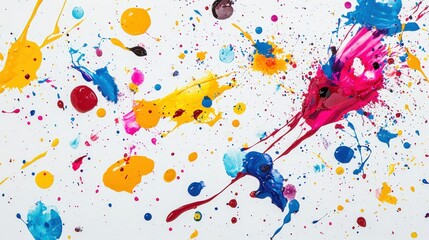 Wall Mural - picture a series of colorful paint splatters on a white surface