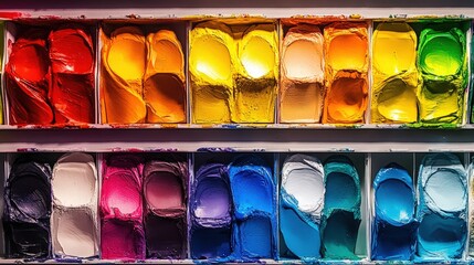 Wall Mural - picture a set of colorful acrylic paints arranged in neat rows.