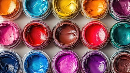 Wall Mural - picture a set of colorful acrylic paints arranged in neat rows.