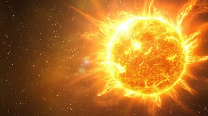 Poster - Solar Radiance: Illustrate the sun's powerful radiance with stars revolving around it, their light reflecting the sun's brilliance.
