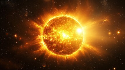 Poster - Solar Radiance: Illustrate the sun's powerful radiance with stars revolving around it, their light reflecting the sun's brilliance.