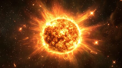 Poster - Solar Radiance: Illustrate the sun's powerful radiance with stars revolving around it, their light reflecting the sun's brilliance.