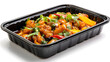 © anan - Black plastic rectangular container of Thai food isolated white background