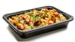 © anan - Black plastic rectangular container of Thai food isolated white background