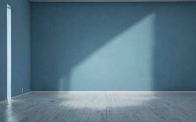 Wall Mural - A large, empty room with a blue wall and white floor