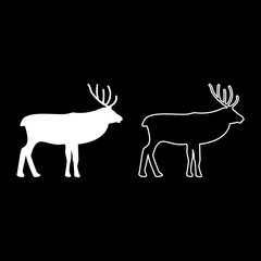 Wall Mural - Deer stag set icon white color vector illustration image solid fill outline contour line thin flat style