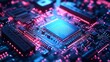 © Jasper - A close-up of a futuristic microchip embedded on a circuit board, with illuminated blue and orange pathways, symbolizing advanced technology and innovation.