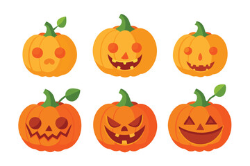 Wall Mural - Halloween pumpkin collection, vector illustration on white background.