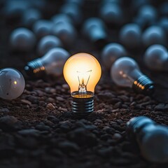 Poster - A single glowing light bulb standing out among dim ones, symbolizing a breakthrough idea in marketing strategy