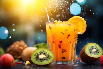 Tropical fruit punch with kiwi Refreshing summer drinks 