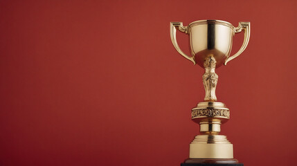 A golden trophy on a red background 3d illustration.