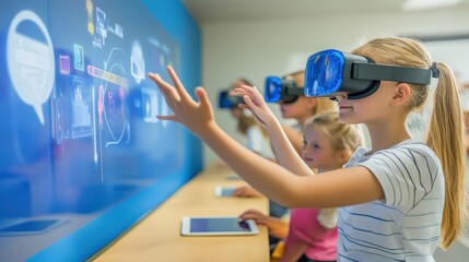 Poster - Visualize a modern classroom equipped with advanced educational technology.