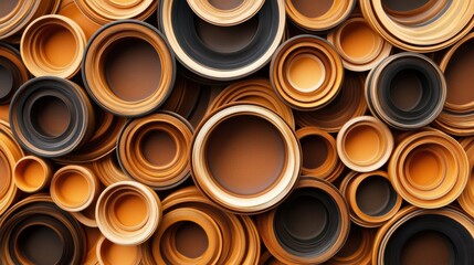 Aufkleber - A vibrant display of overlapping coffee cup rings showcases an intricate pattern of warm brown tones and organic forms. Generative AI