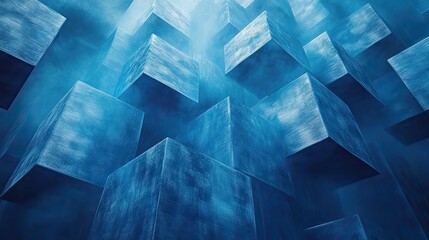 Wall Mural - An abstract blue cubic landscape designed for technology themes and concepts.