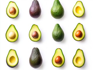 Aufkleber - Avocado Collection Isolated on White, Half and Whole Avocados