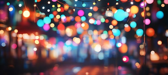 Poster - A vibrant, carnival lights background with a central area for text
