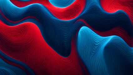 The abstract background composed of blue and red liquid wave shapes is full of artistic sense