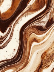 Aufkleber - Coffee and cream blend together, forming a mesmerizing marbled abstract pattern with deep browns and soft whites. Generative AI