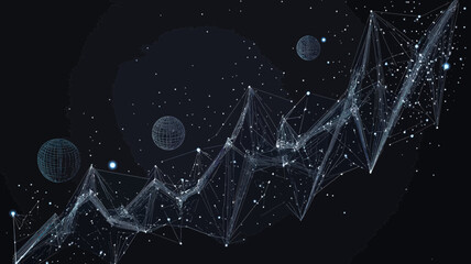 Poster - Abstract Starry Sky Growth Chart with Planets and Stars in Minimalist Vector Wireframe Concept for Business and Data Visualization