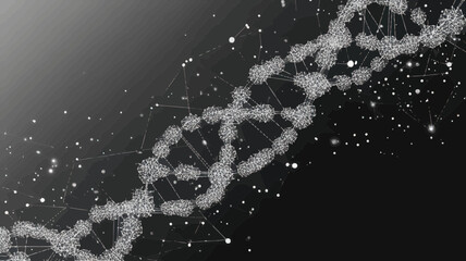 Poster - Grey Abstract DNA with Polygon Line and Connecting Dots on Black Background - Polygonal Space Low Poly Structure - Vector Science Illustration for Genetics and Biotechnology
