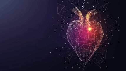 Poster - Polygonal 3D Heart with Pain Center - Low Poly Wireframe Human Heart Illustrating Medical Heart Pain Concept on Dark Background