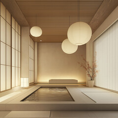 Wall Mural - A minimalist spa with clean white marble floors