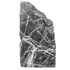 Poster - Black marble stone block with white veins is standing up against a white background