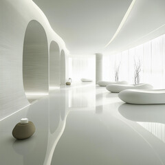 Wall Mural - A minimalist spa with clean white marble floors